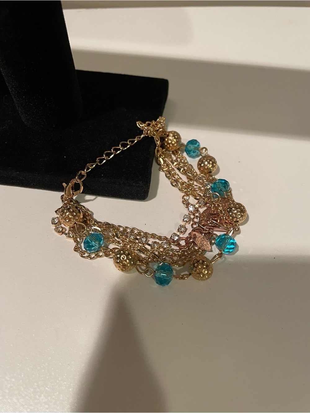 Napier Gold-Tone Multi-Chain Bracelet with Aqua Beads